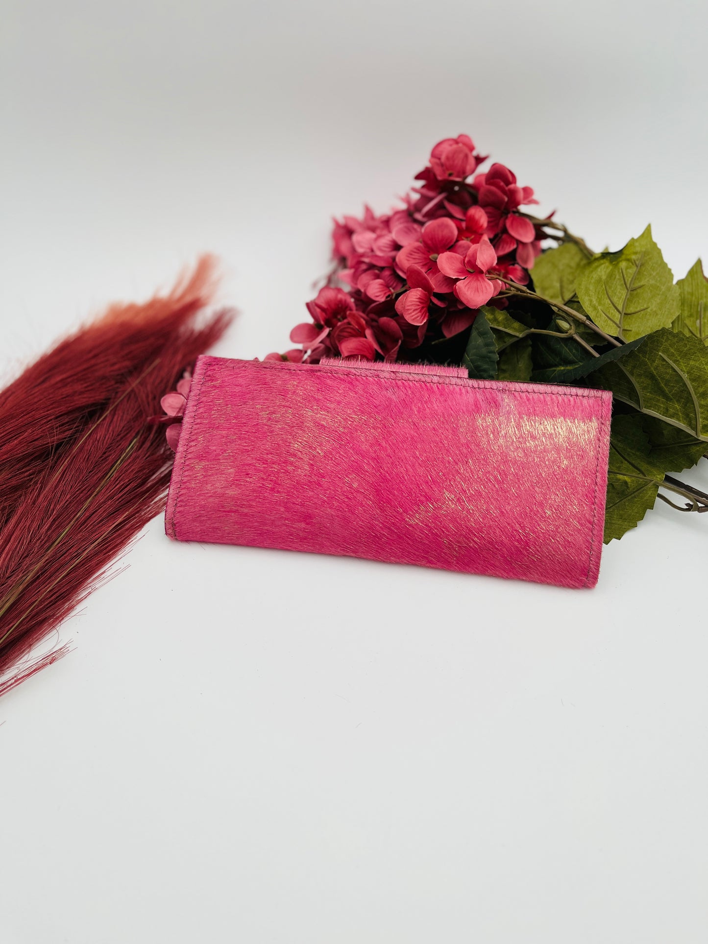 Silver Buffalo Coin Pink Hair on Hide Clutch/Wallet