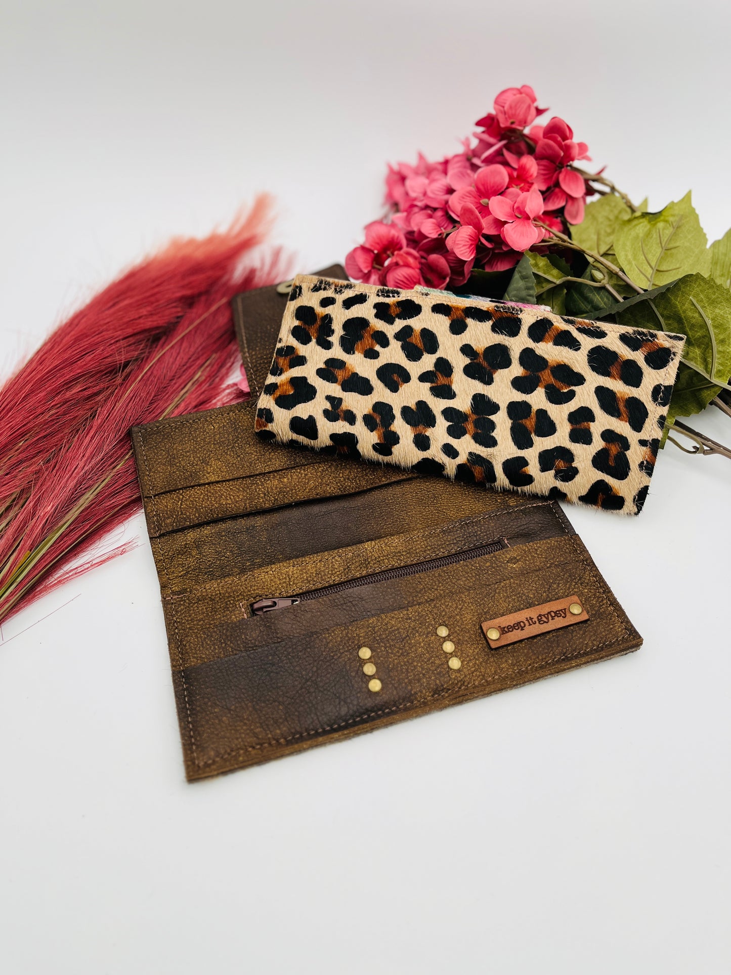 Colorful Leopard Print with Turquoise strip wallet/clutch