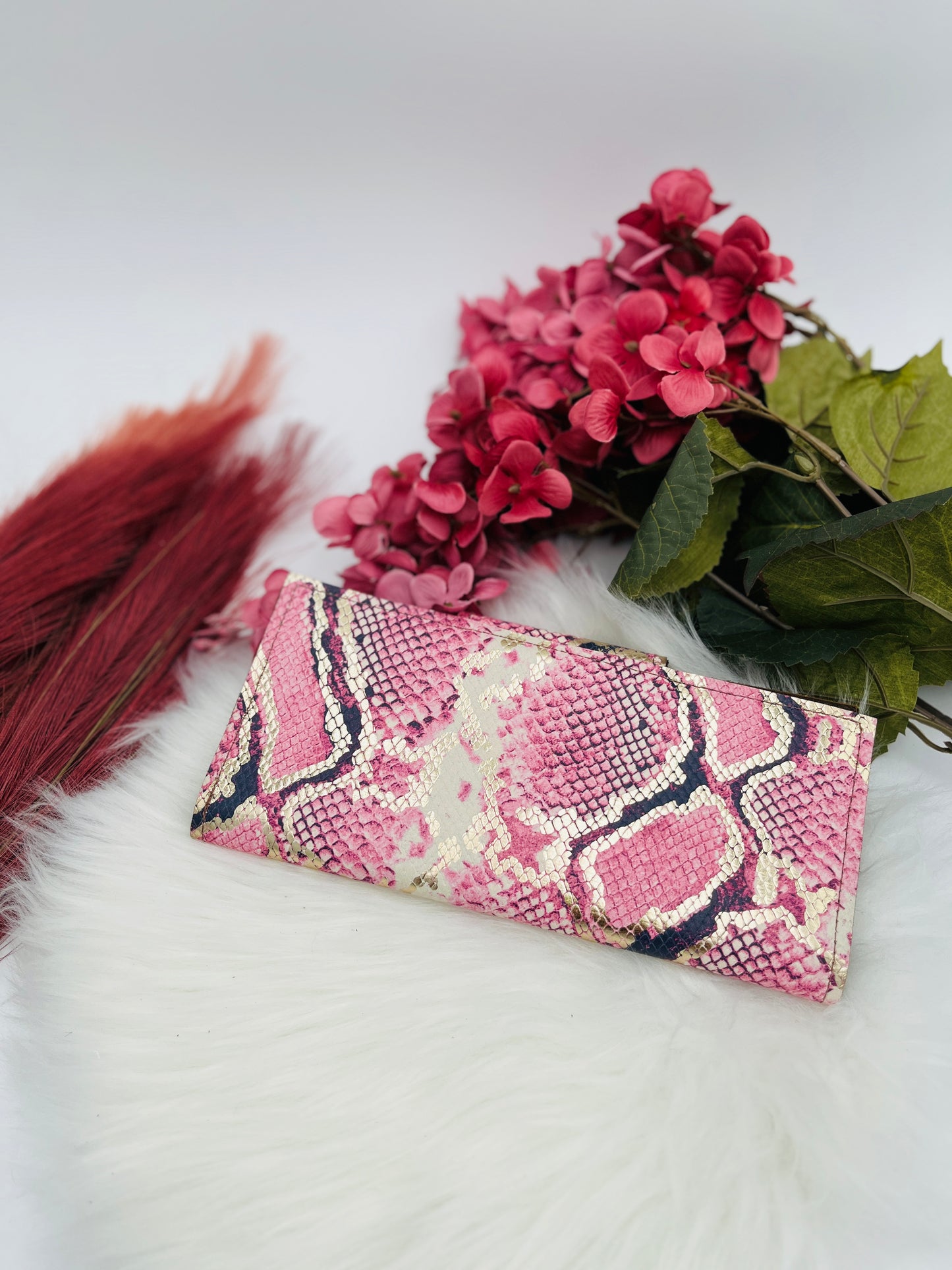 Pink and Gold Faux Snakeskin with Buffalo Coin Wallet/Clutch