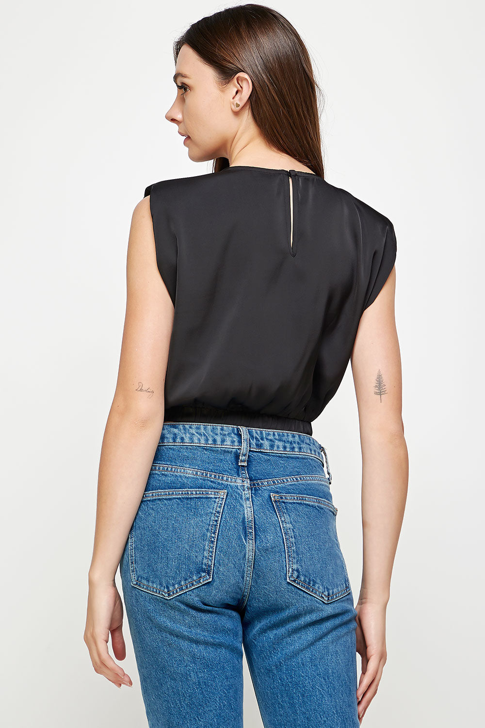 Satin Cropped Shoulder Pad Top
