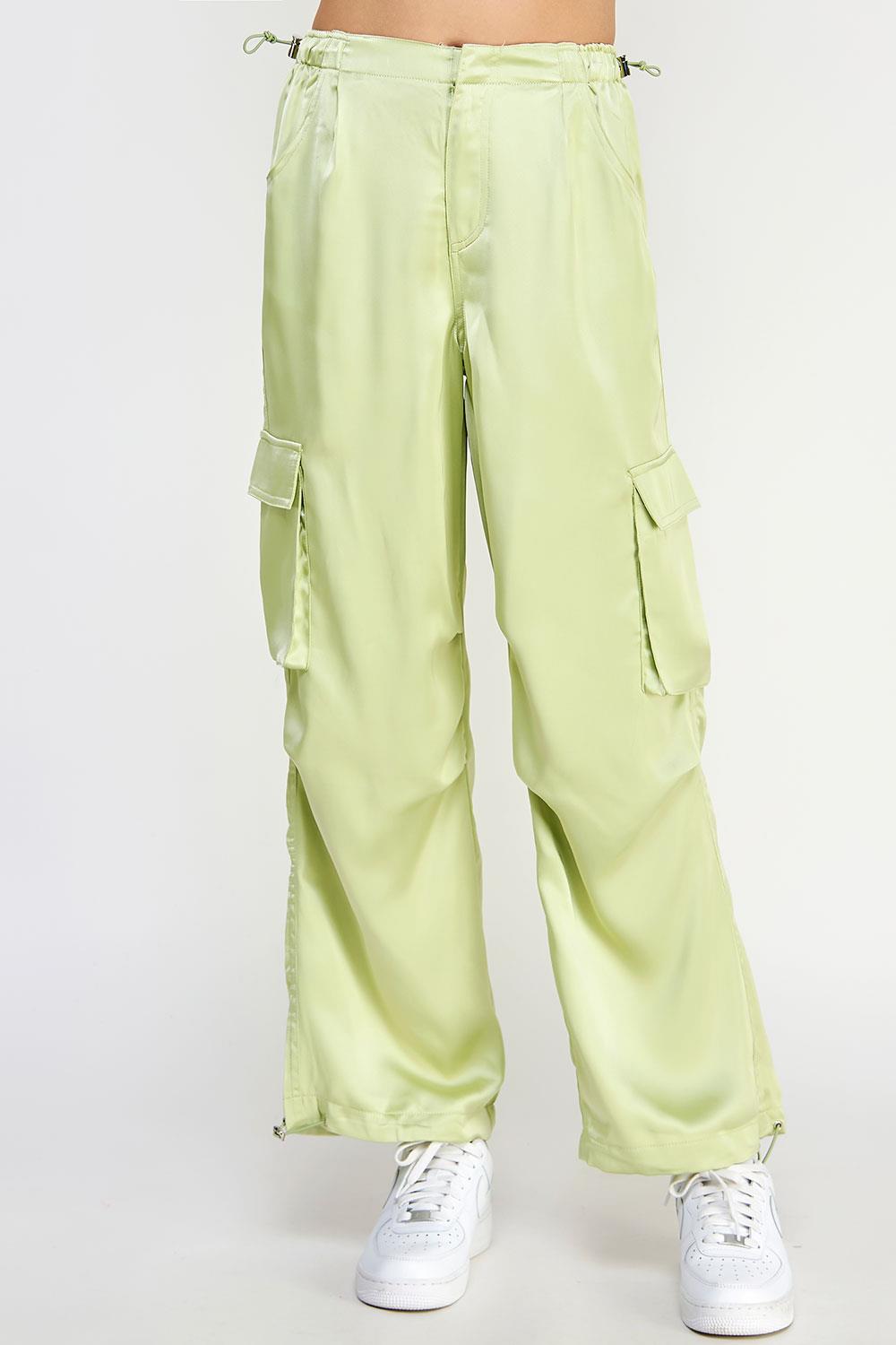 Straight Leg Drawstring Detail Satin Cargo Pant