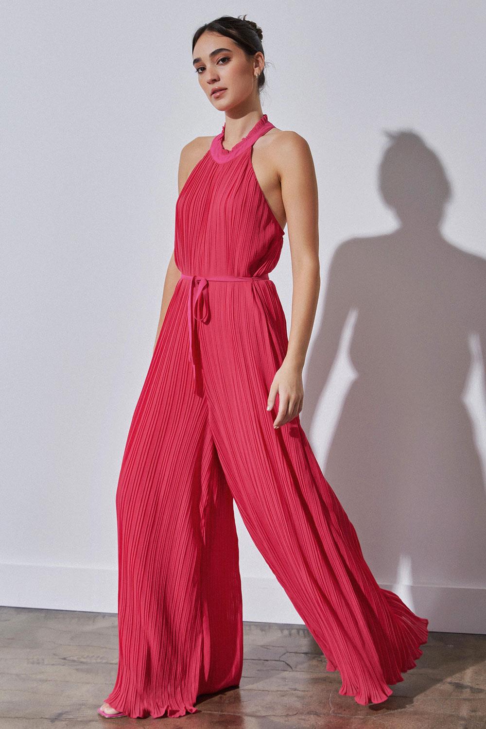 Pleated Open Back Halter Neck Jumpsuit