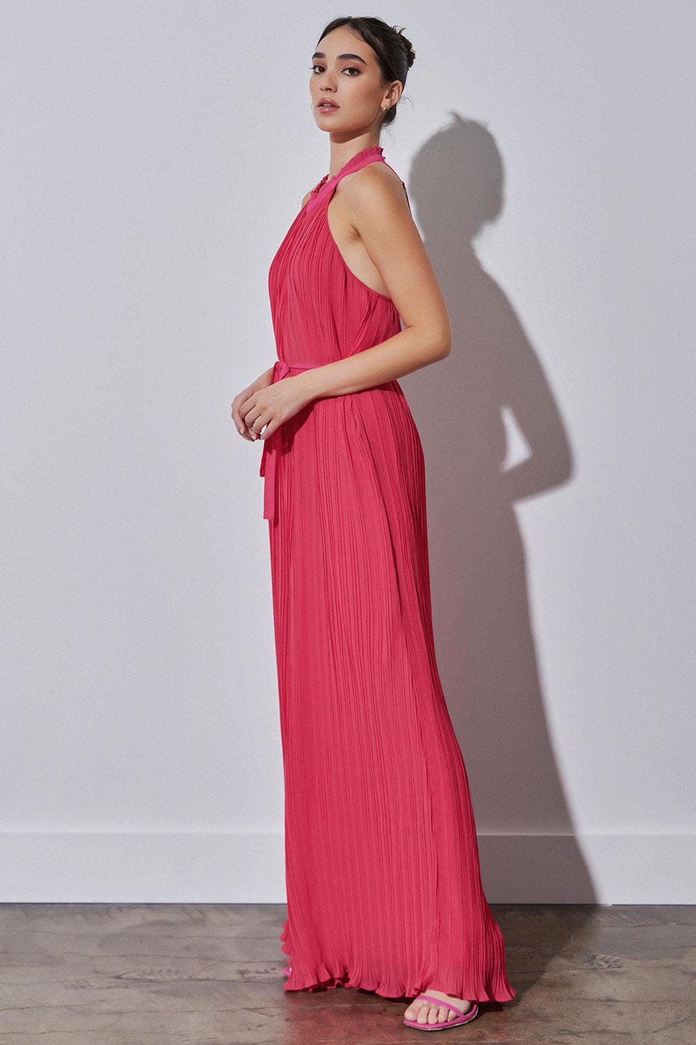 Pleated Open Back Halter Neck Jumpsuit