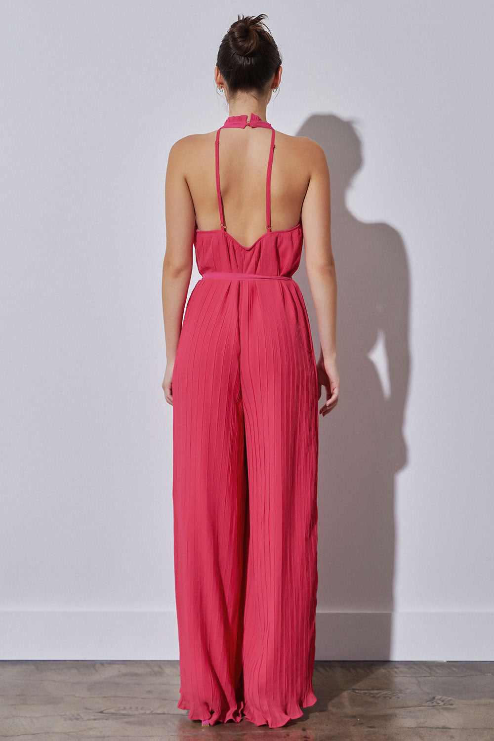 Pleated Open Back Halter Neck Jumpsuit