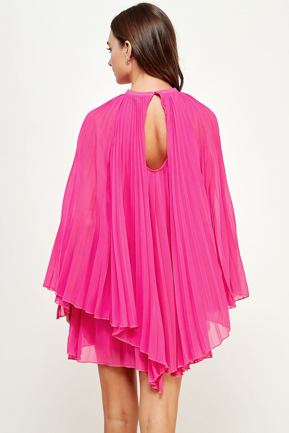 Pleated Chiffon Cape Shift Dress