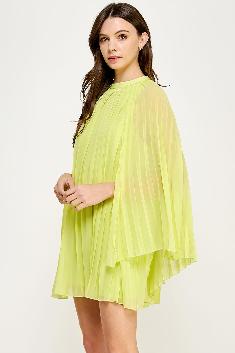 Pleated Chiffon Cape Shift Dress