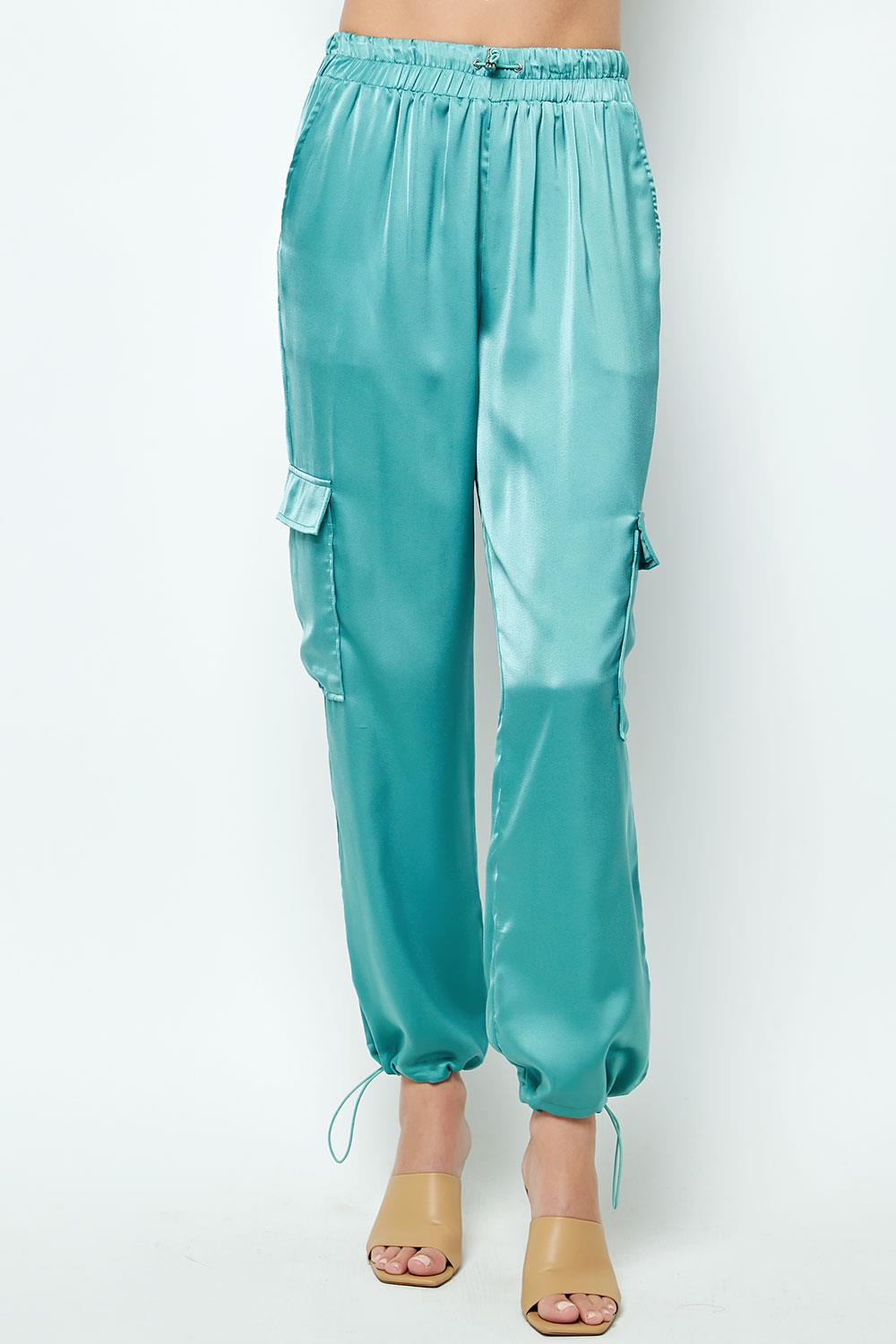 Elastic Drawcord Satin Pants