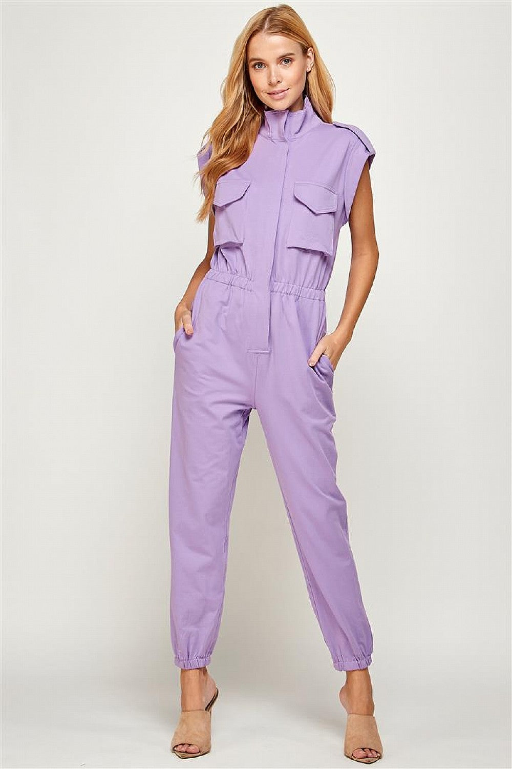 Pocket Detail High Neck Sleeveless Jumpsuit