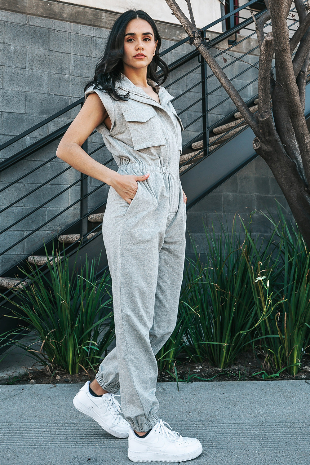 Pocket Detail High Neck Sleeveless Jumpsuit