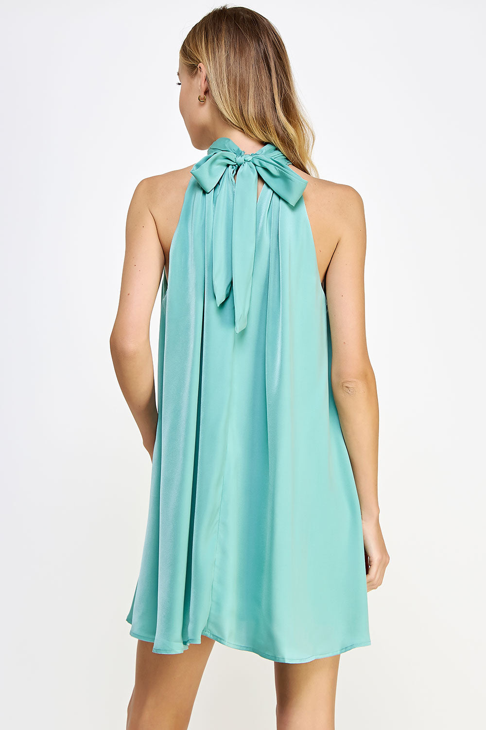 Mock Neck Halter Satin Dress