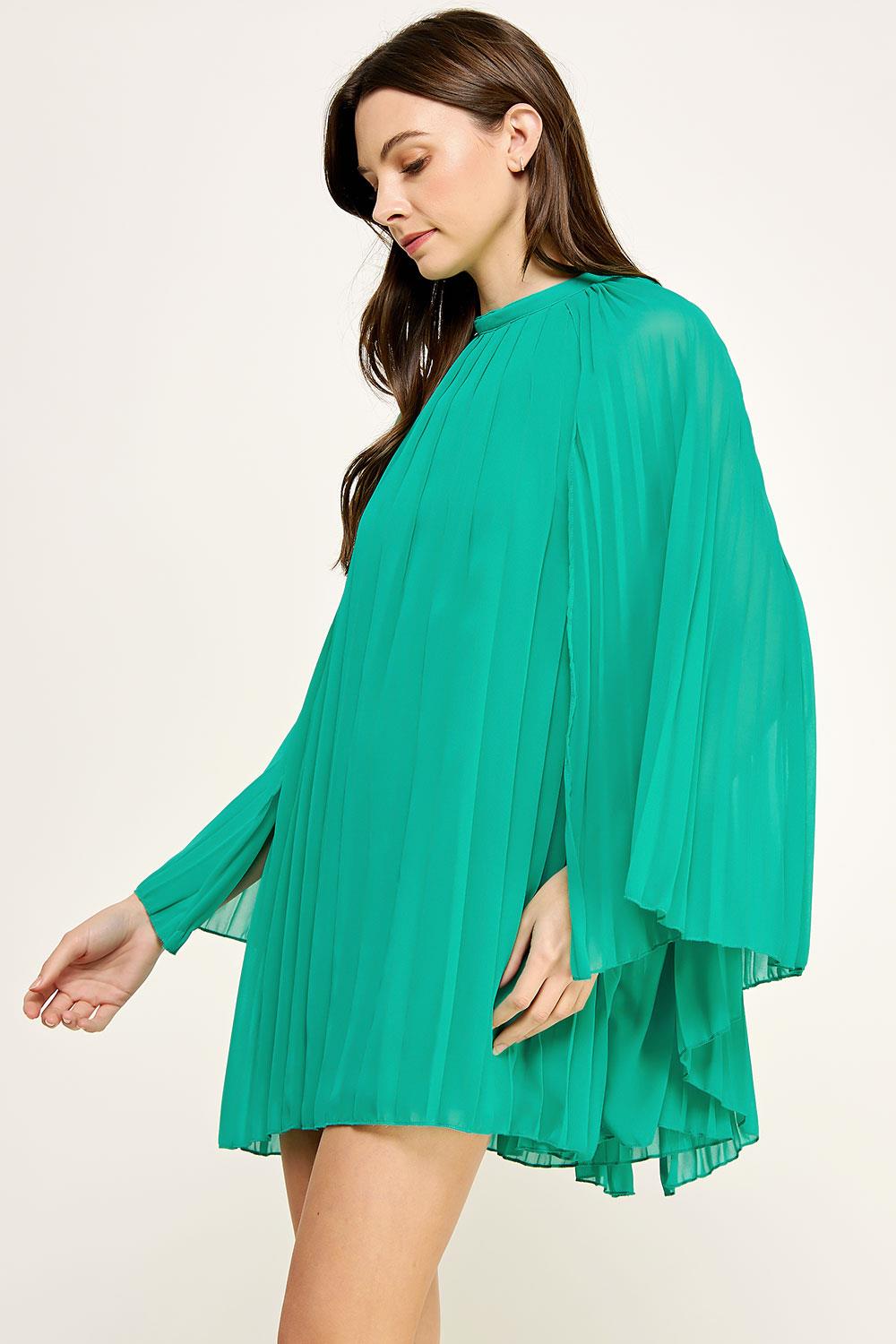 Pleated Chiffon Cape Shift Dress