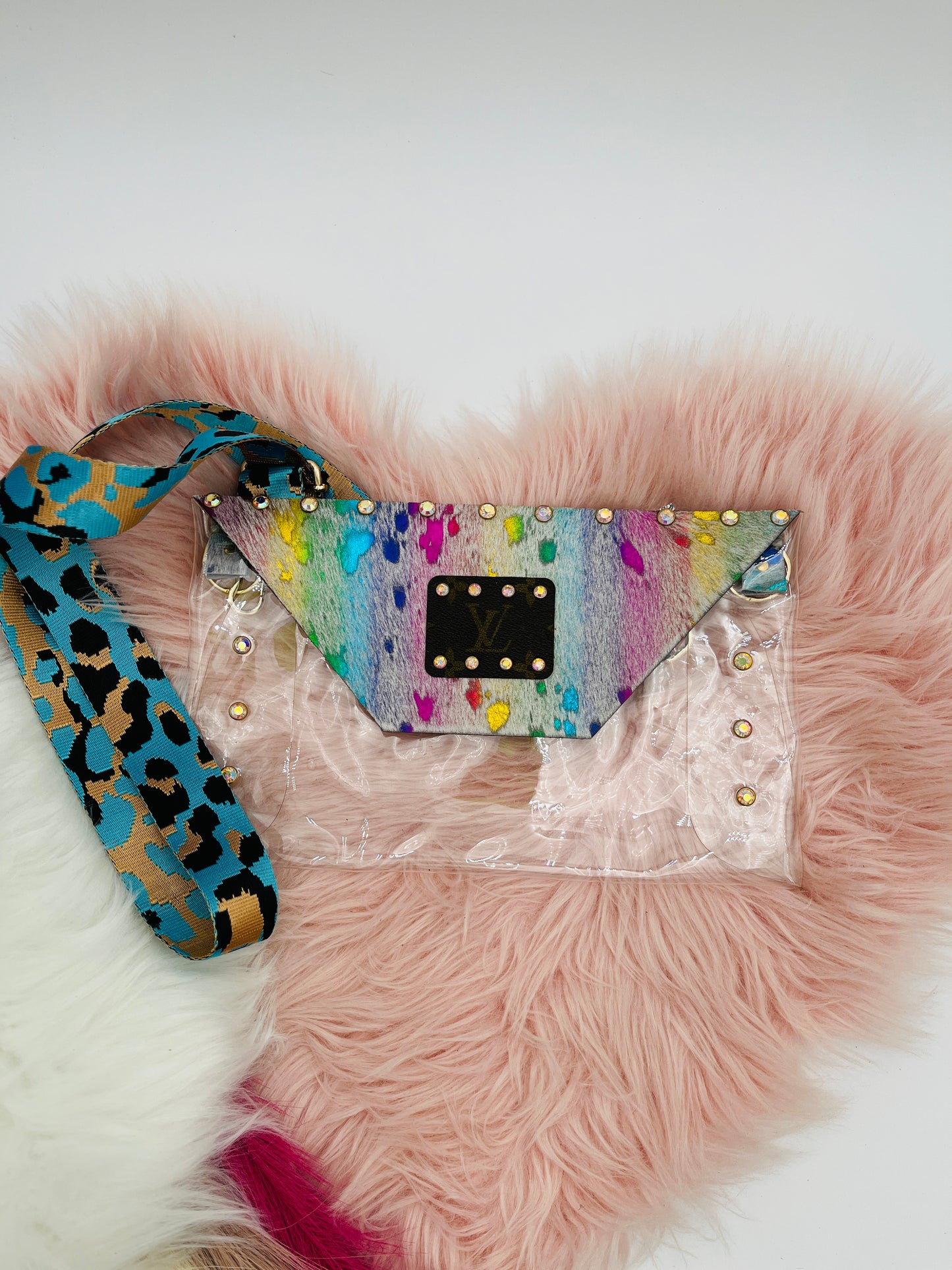 Jen Colorful Stadium Purse/handbag Light Blue Black and Gold Strap