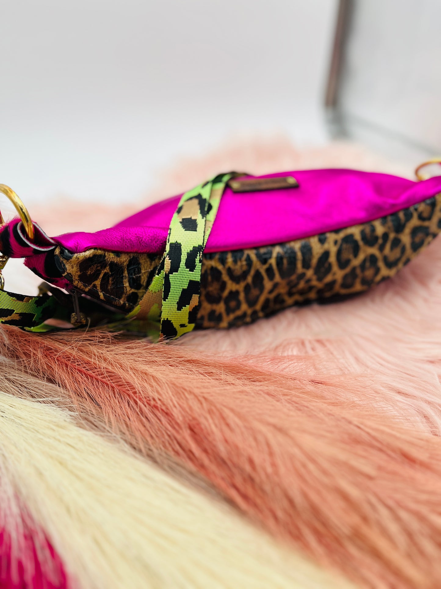 Fiesta BumBag Pink Hair on Hide Metallic Pink Back Side