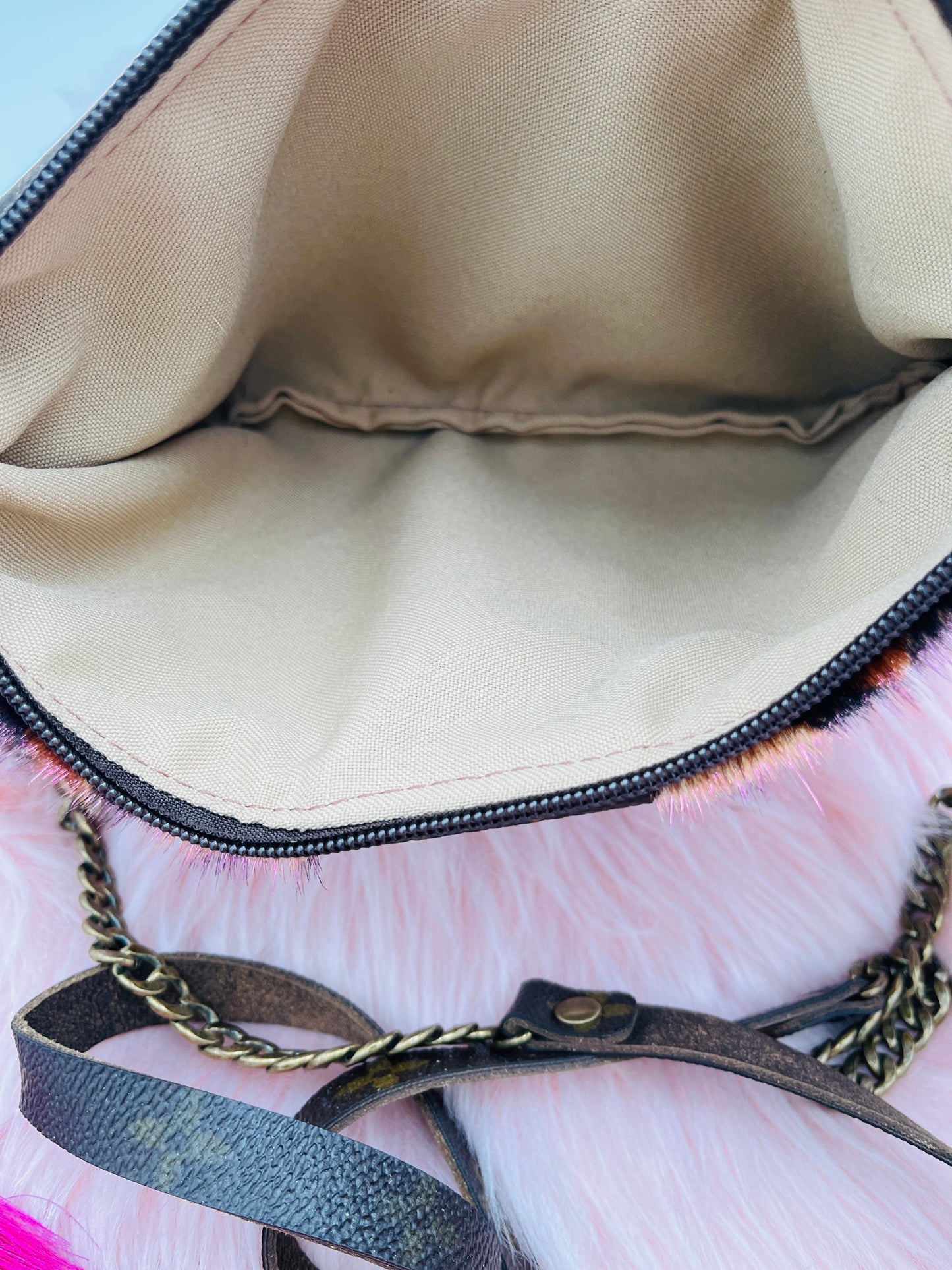 Regina Metallic Pink Hair on Hide Pink Tinsel handbag