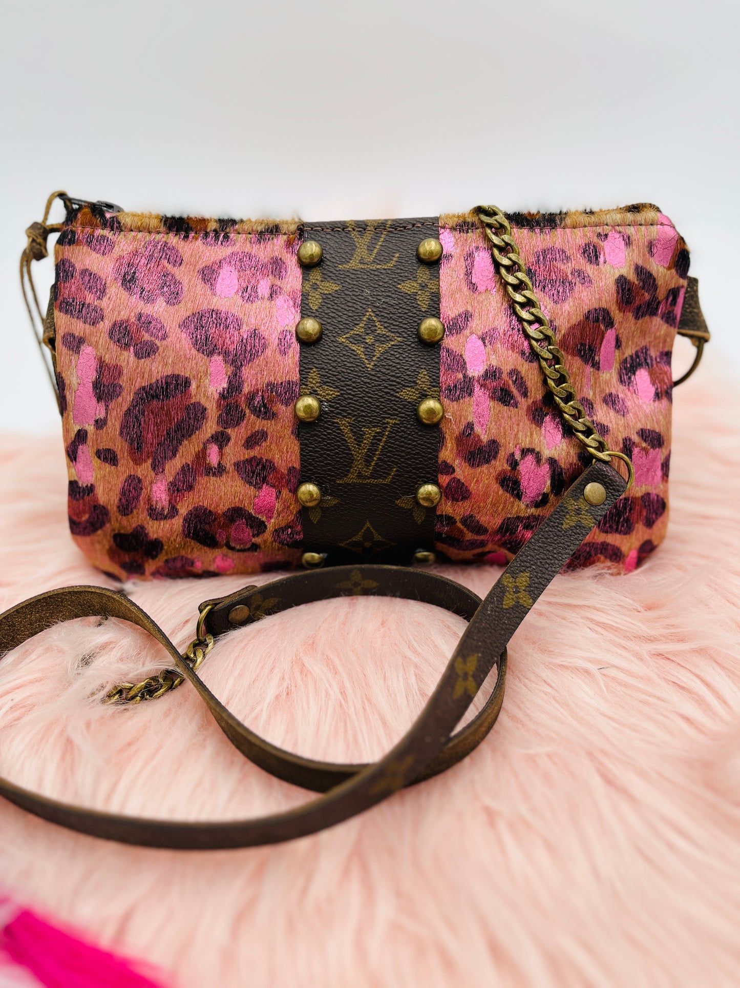 Regina Metallic Pink Hair on Hide Pink Tinsel handbag