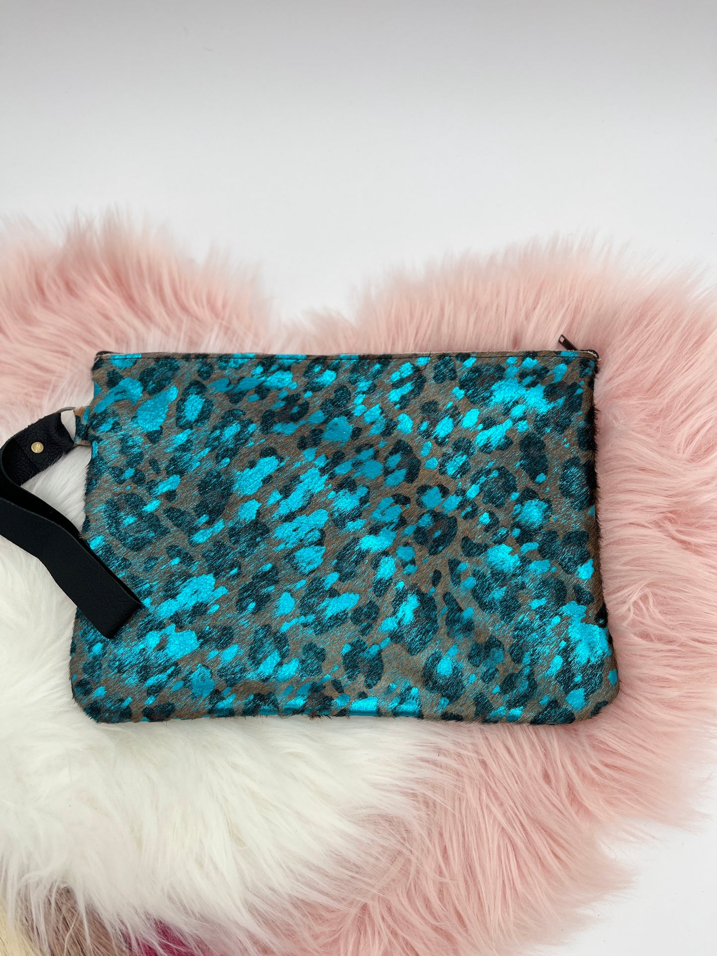 Makeup Purse Large Wristlet Everyday Purse Metallic Turquoise