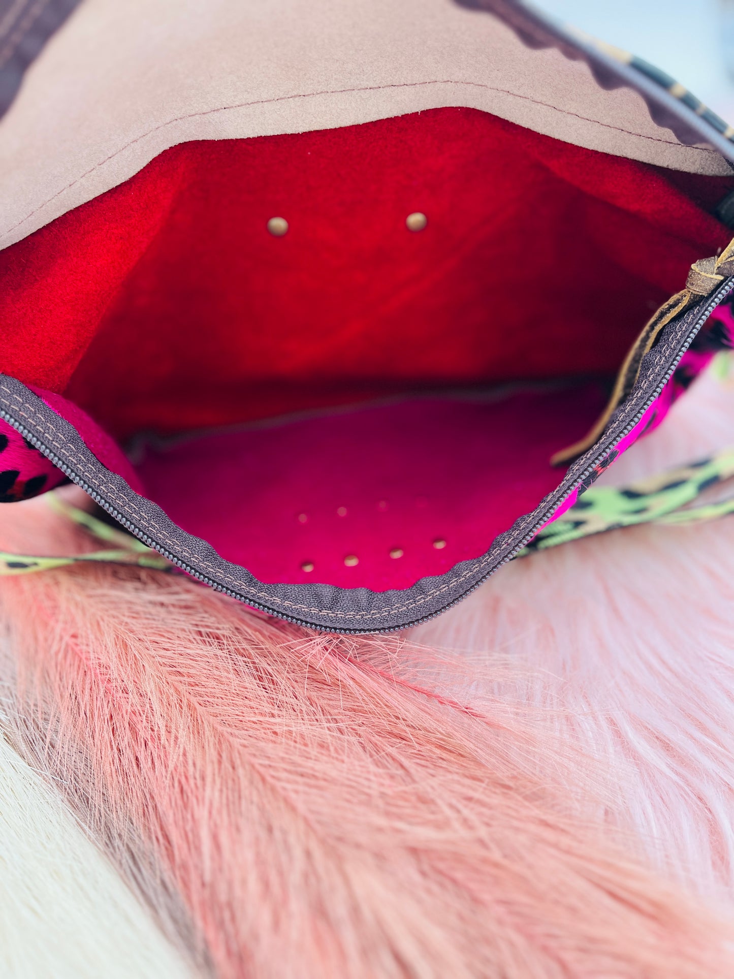 Fiesta BumBag Pink Hair on Hide Metallic Pink Back Side