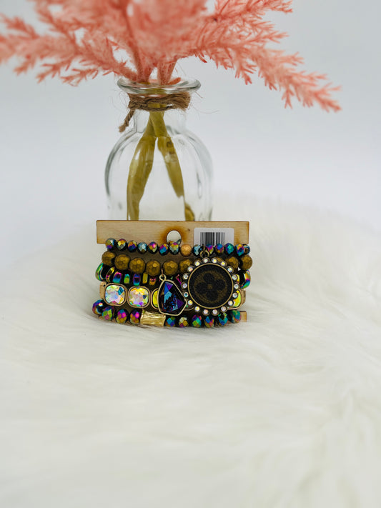 Bracelet Stack-Iridescent blues and golds