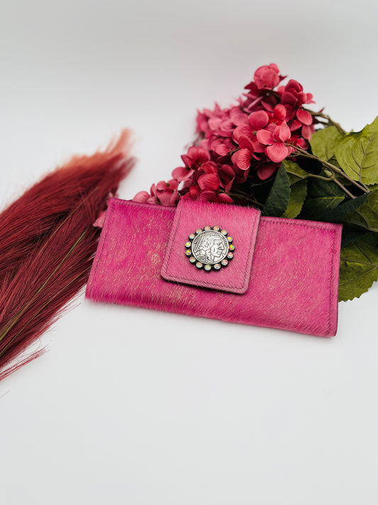 Pink Hair on Hyde with Native American Coin Clutch Wallet