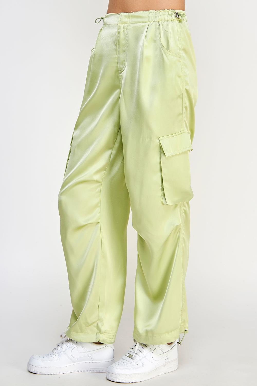 Straight Leg Drawstring Detail Satin Cargo Pant