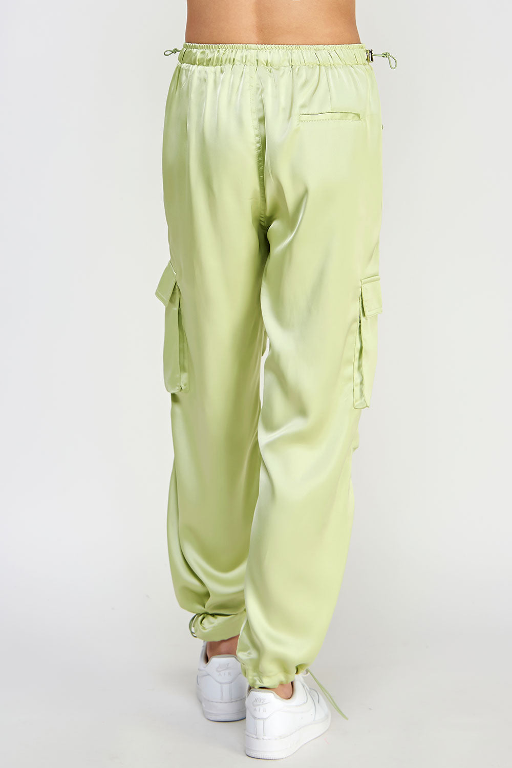 Straight Leg Drawstring Detail Satin Cargo Pant