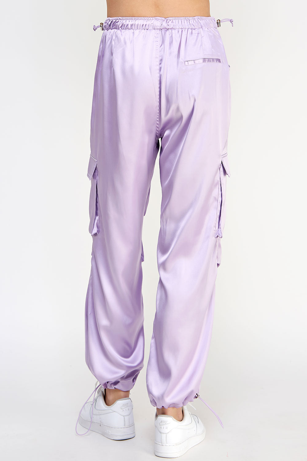 Straight Leg Drawstring Detail Satin Cargo Pant