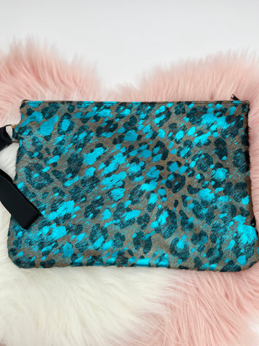 Makeup Purse Large Wristlet Everyday Purse Metallic Turquoise