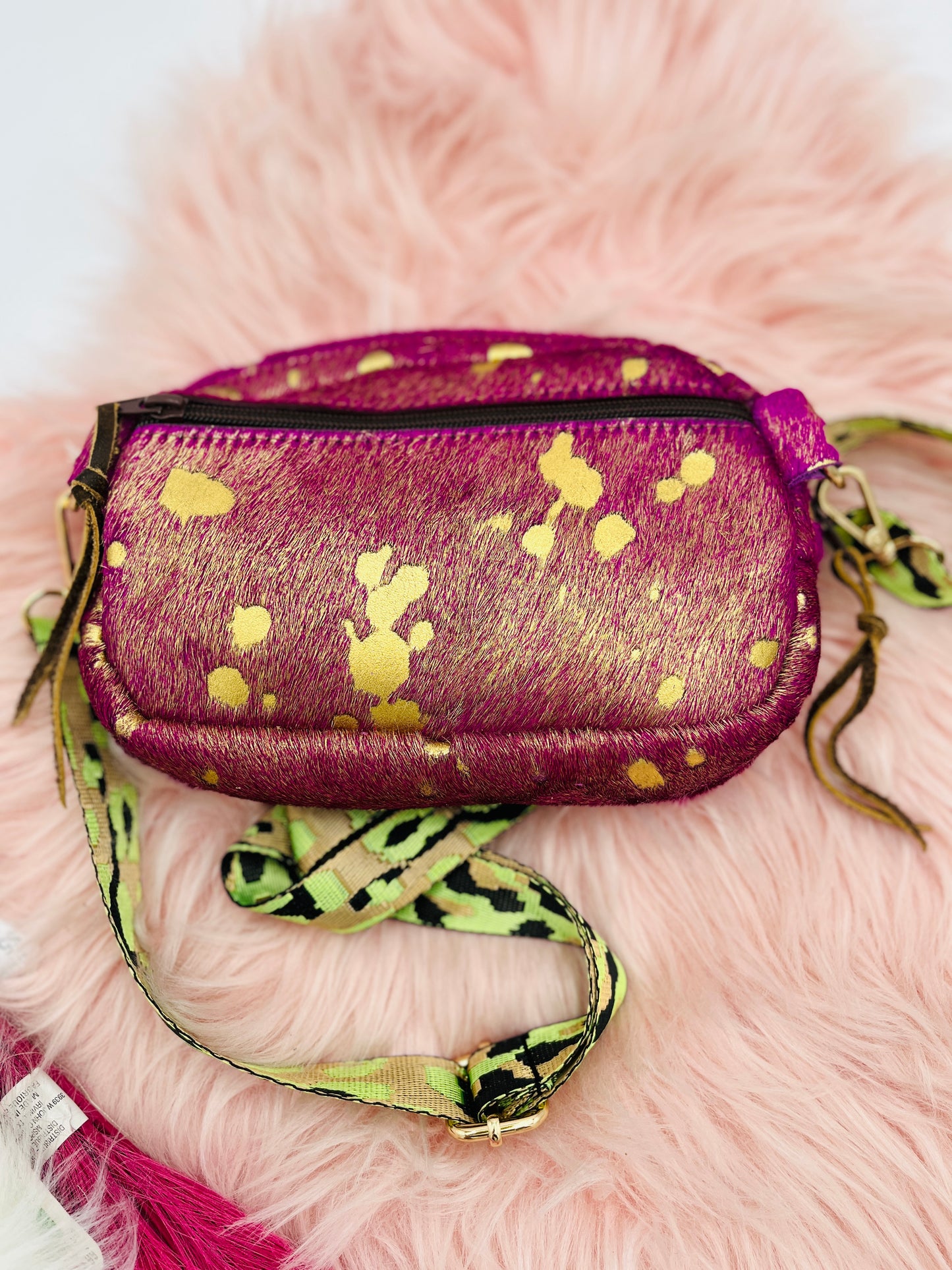 Fiesta Paige Pink/Gold Green Leopard Strap body bag